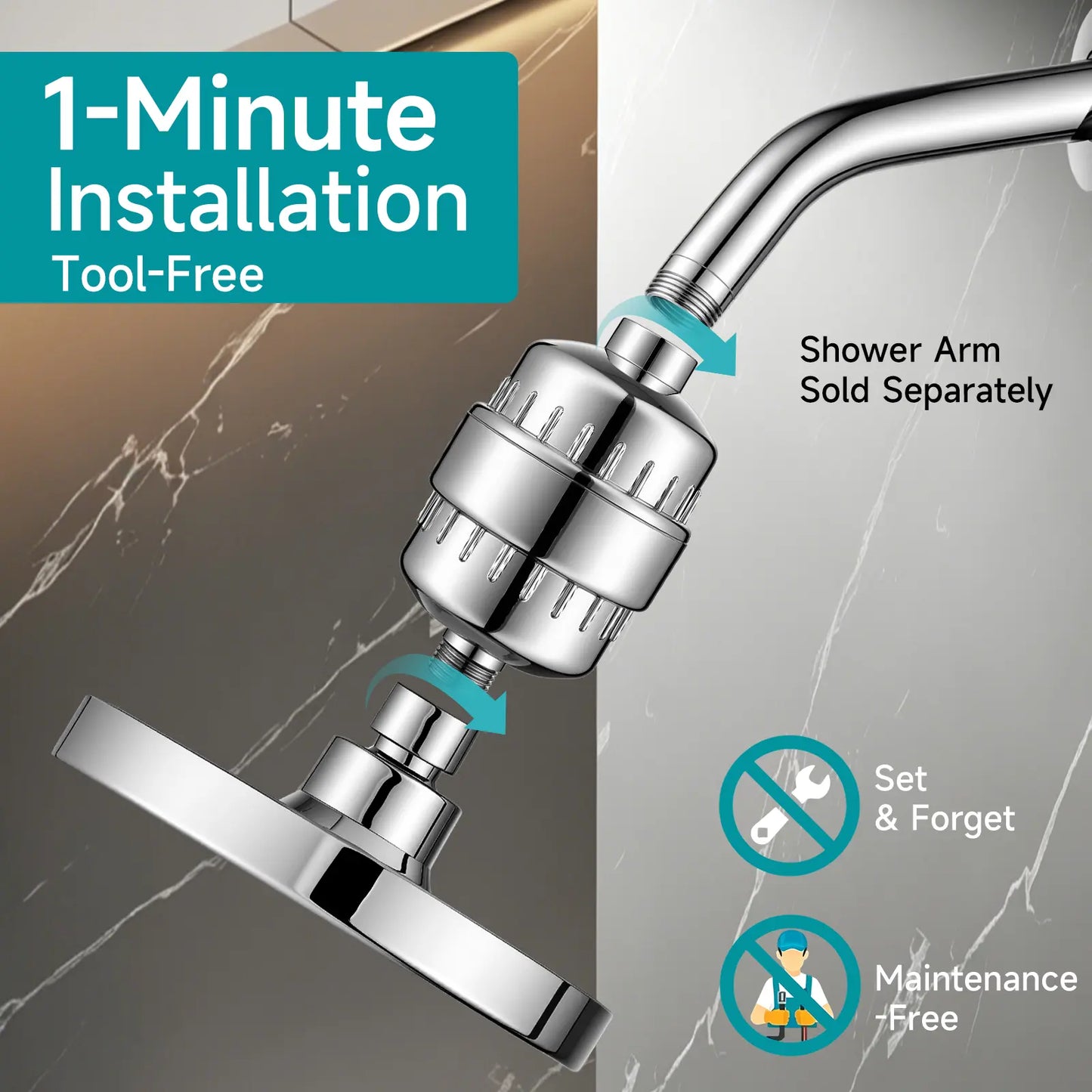 Filtered Shower Head Set 20 Stage Shower Filter - Reduces Chlorine And Heavy MetalsHigh Pressure Showerhead Filter With 6" Round, Luxury Polished Chrome