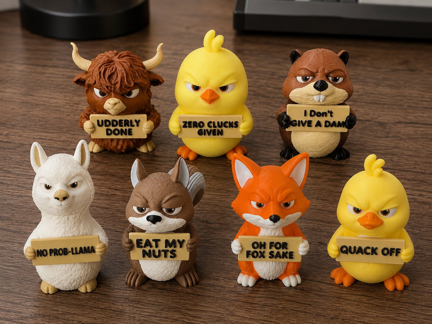 🐿️Sassy Animal Desk Buddy Set – 7PCS Funny Mood Figurines with Attitude Signs