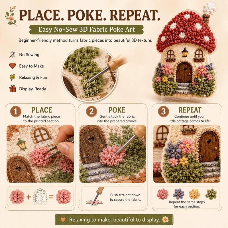 ✨🧘Relaxing & Beginner-Friendly-✨Whimsical Village 3D Fabric Poke Art Kit