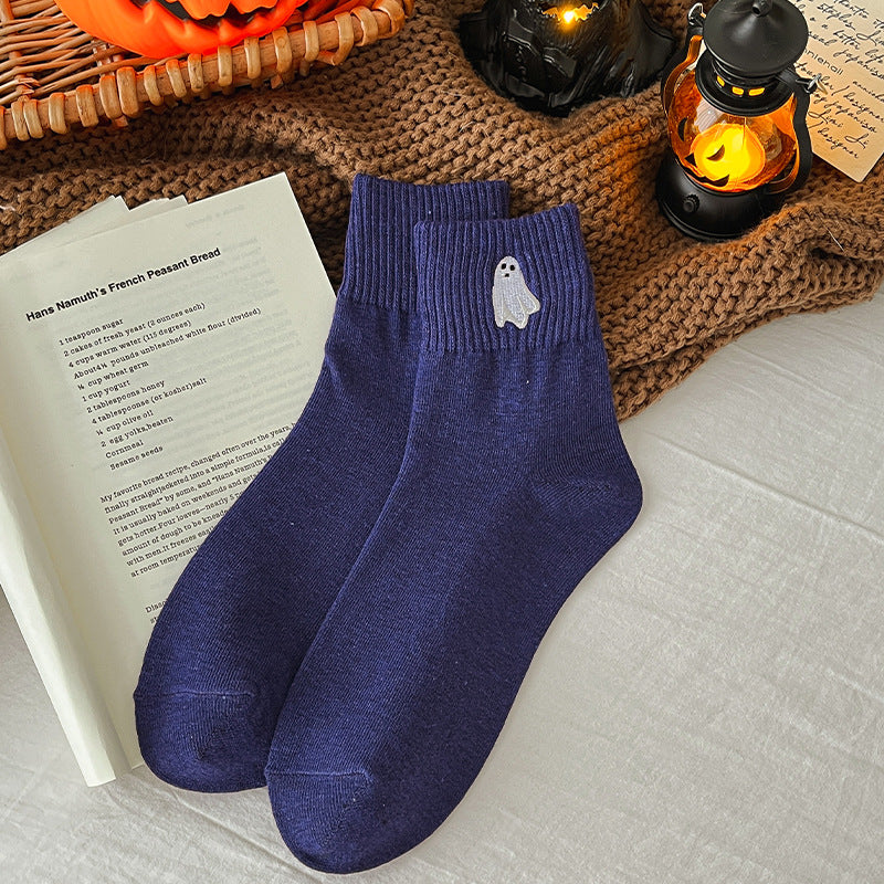 🦇🎃 Spooky-Cute Halloween Embroidered Ankle Socks