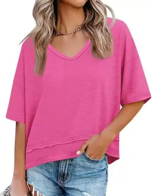 Women Summer V Neck T Shirts Casual Short Sleeve Flowy Tops Cute Loose Fit Basic Tees Summervibes
