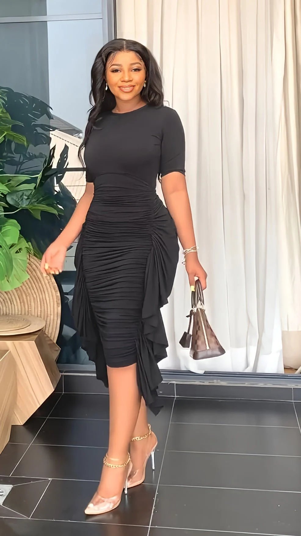 🔥49%OFF 💕Round Neck Short Sleeve Irregular Ruffle Midi Dresses