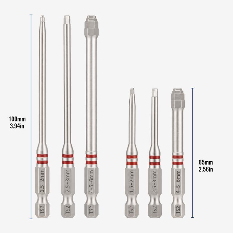 Screwdriver Bits Set 6pcs with Magnetic Hex Shank Pagoda-Shaped Design in Multiple Sizes for Electric Drills and Wrenches