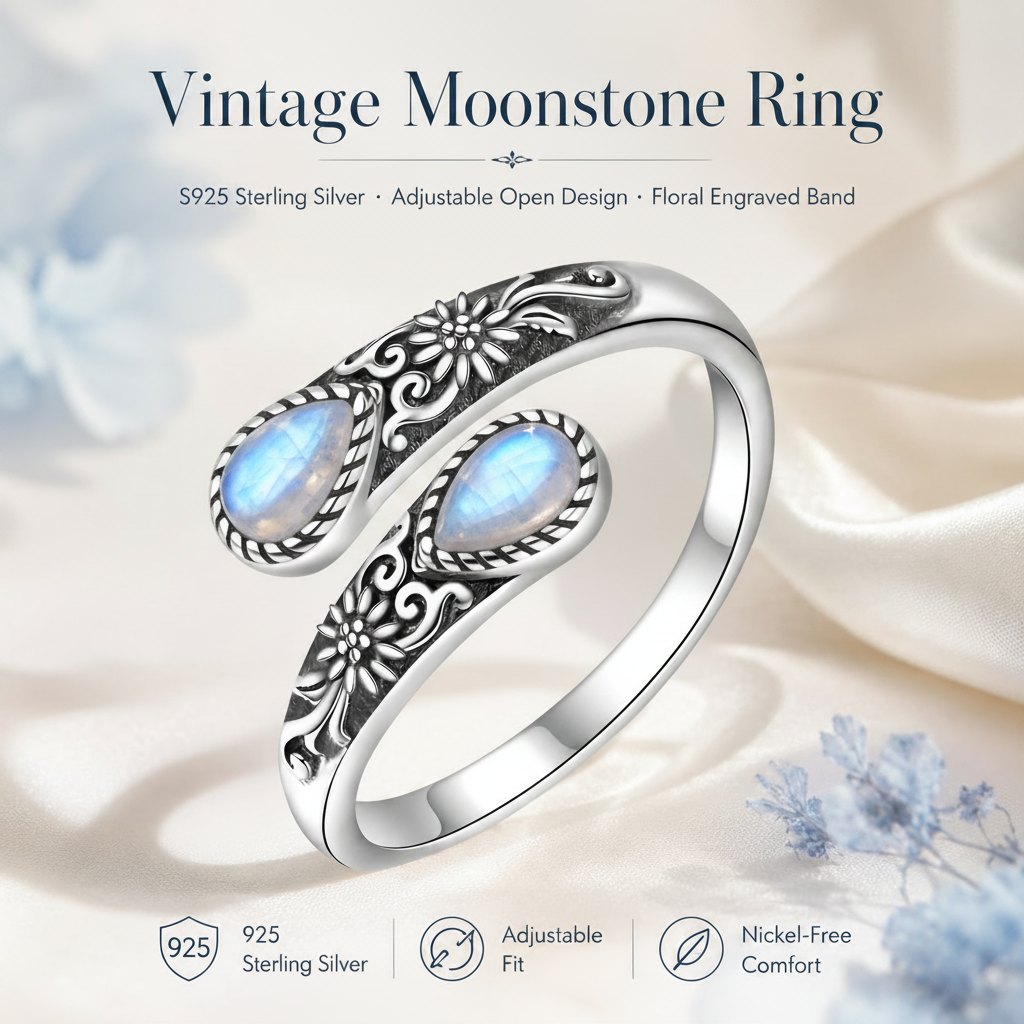 Vintage Moonstone Lotus Ring