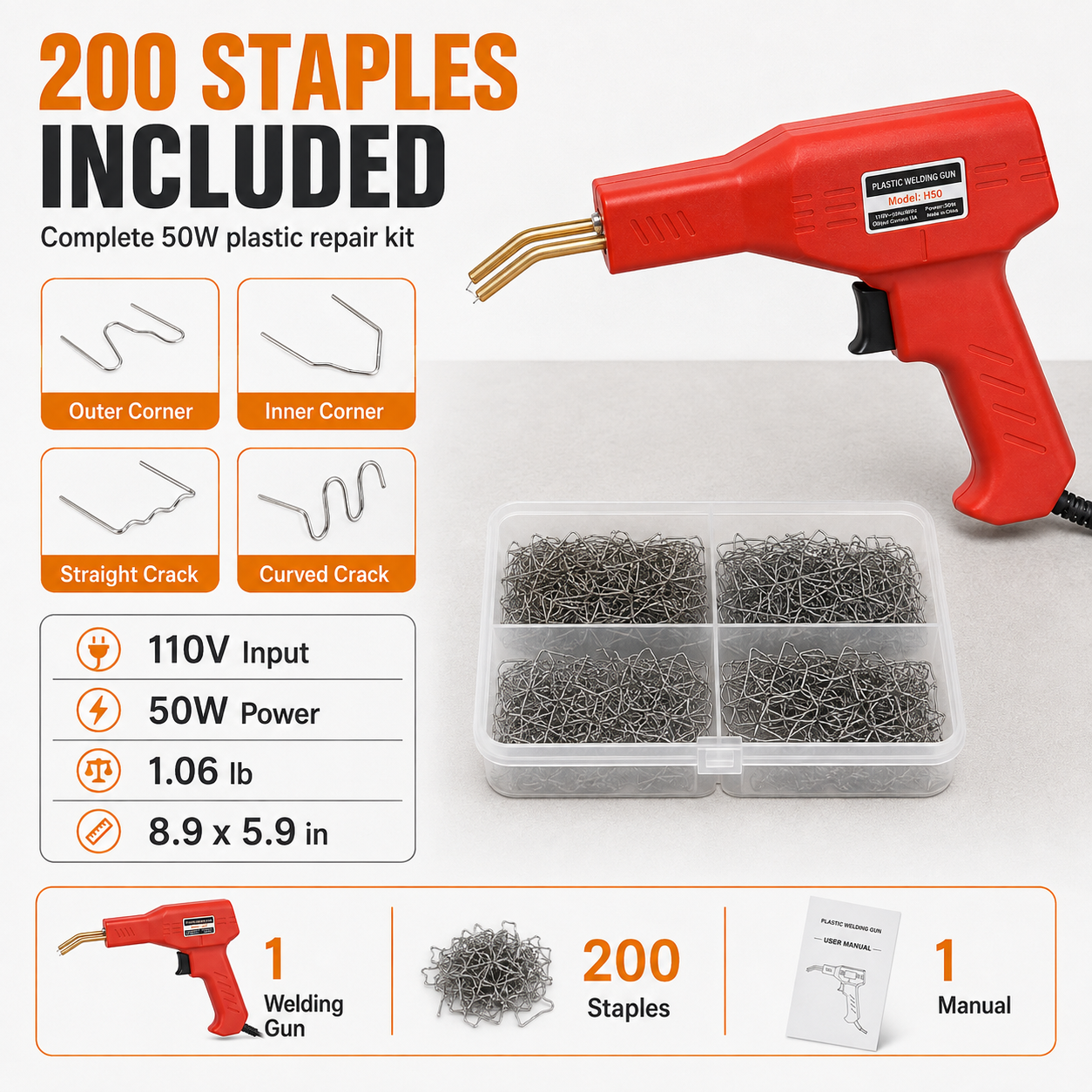 🔧 Handheld Car Plastic Welding Repair Tool (200 Staples Included)