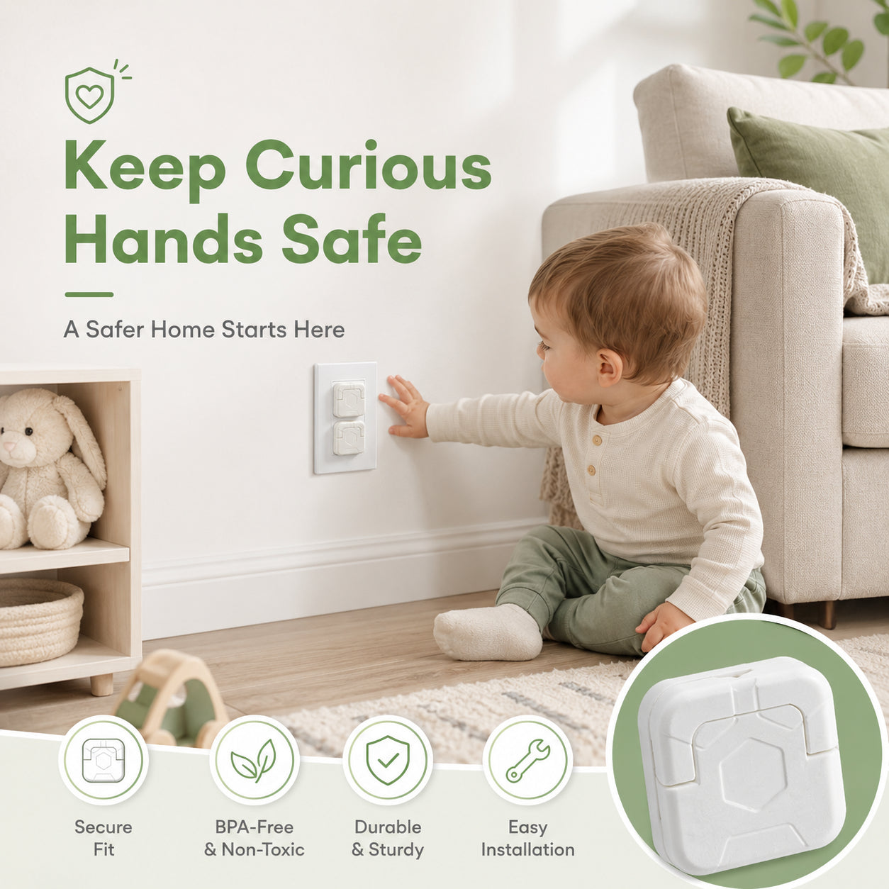 👶Baby Proof Socket Covers with Smart Handle Design – Fits 2 & 3 Prong Outlets for Easy Parent Removal