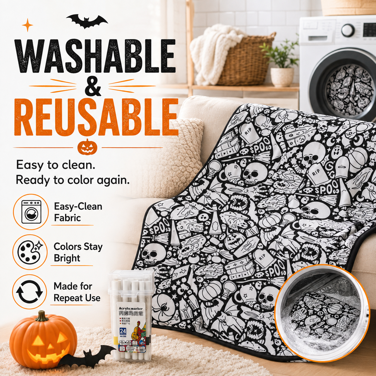 DIY Coloring Blanket with Markers | Washable Adult Art