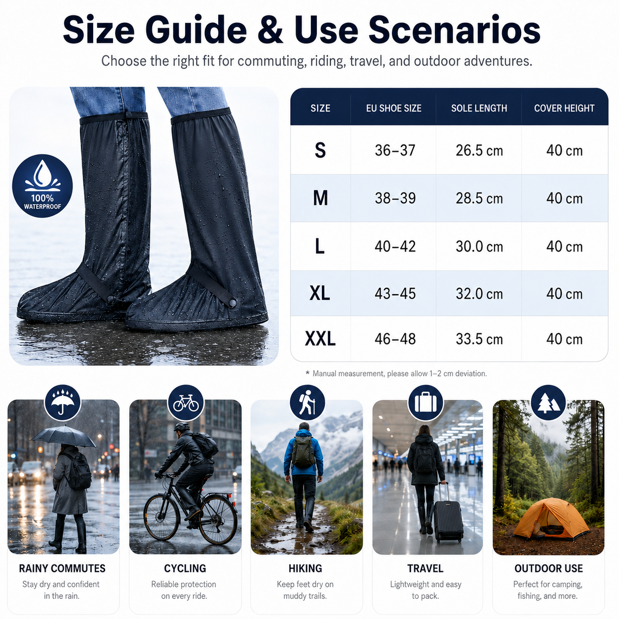💦Reusable Waterproof Non-Slip Rain Boot Shoe Covers, Men Women Rain Gear