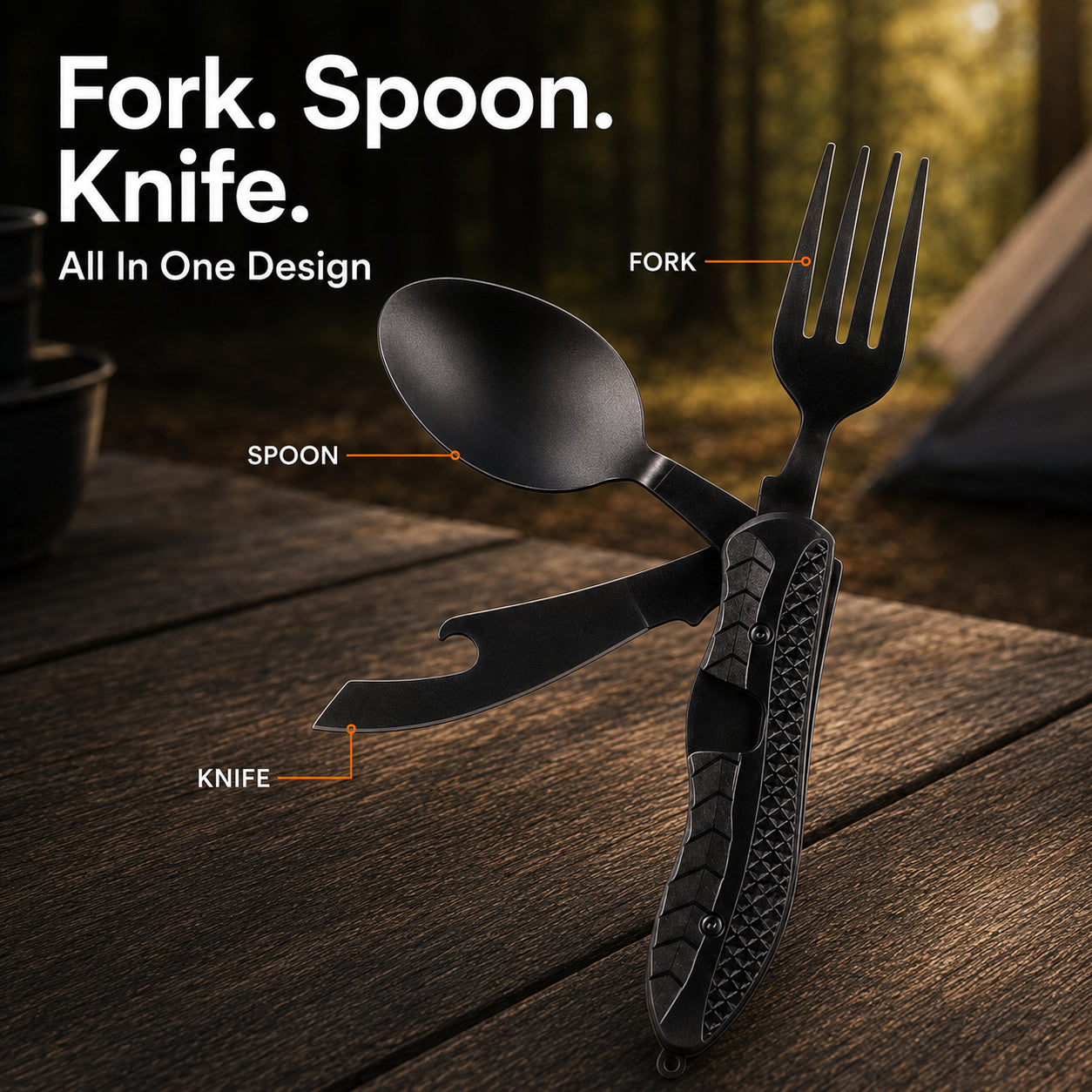Folding Knife with Fork & Spoon Set-The Ultimate Outdoor Dining Tool for camping & Adventure