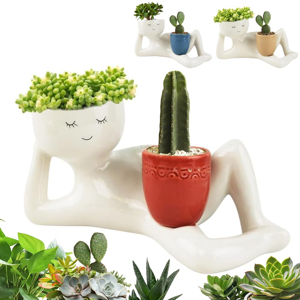 Relaxing Figure Planter with Mini Plant Pot Holder