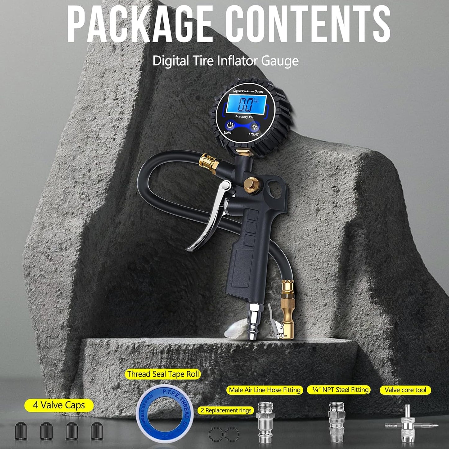🛠️🚗 High Precision Digital Tire Inflator Pressure Gauge | 3-in-1 Inflate Deflate Check Tire Tool