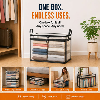 📦📦Large Clear Thick Plastic Storage Box with Hinged Lid, Heavy Duty High Capacity Organizer Bin, Free Shipping for Home Camping Travel Attic Moving-VEX