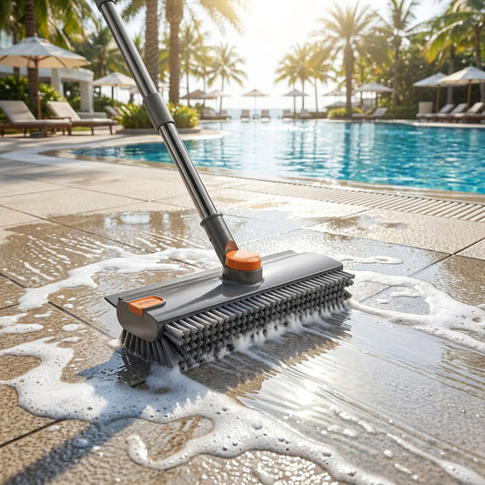 🧹 No-Bend Cleaning | 4-in-1 Adjustable Long Handle Floor Scrub Brush & Squeegee ✨