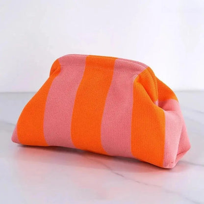 👜 Women’s Striped Crochet Clutch Bag – Lightweight Ruched Woven Makeup Pouch for Travel, Parties & Everyday Style ✨