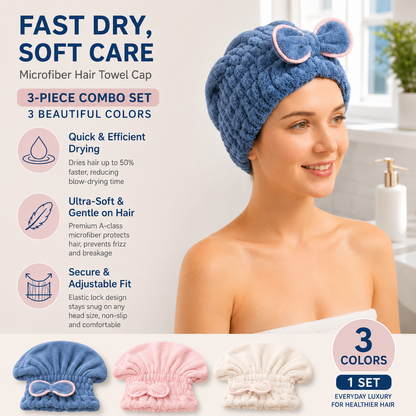 Large Microfiber Hair Towel Caps,Extreme Soft & Ultra Absorbent