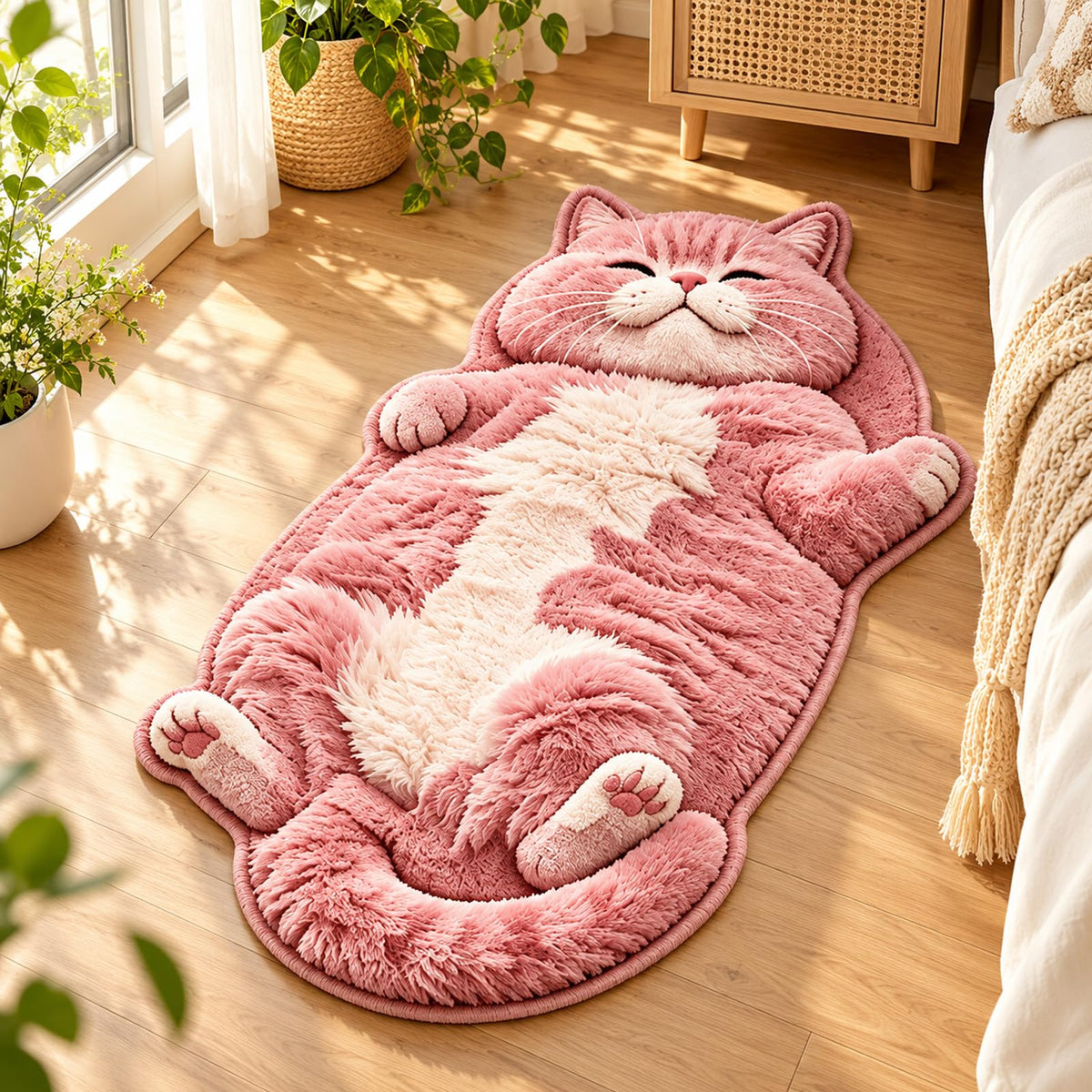 🐱 Sleeping Cat Shaped Rug – Soft Plush Indoor Floor Mat (2D Printed)