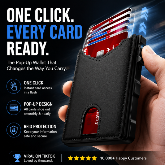 🔐 RFID Blocking Minimalist Pop-Up Wallet | One-Second Card Eject Design & Ultra Slim Pocket Wallet