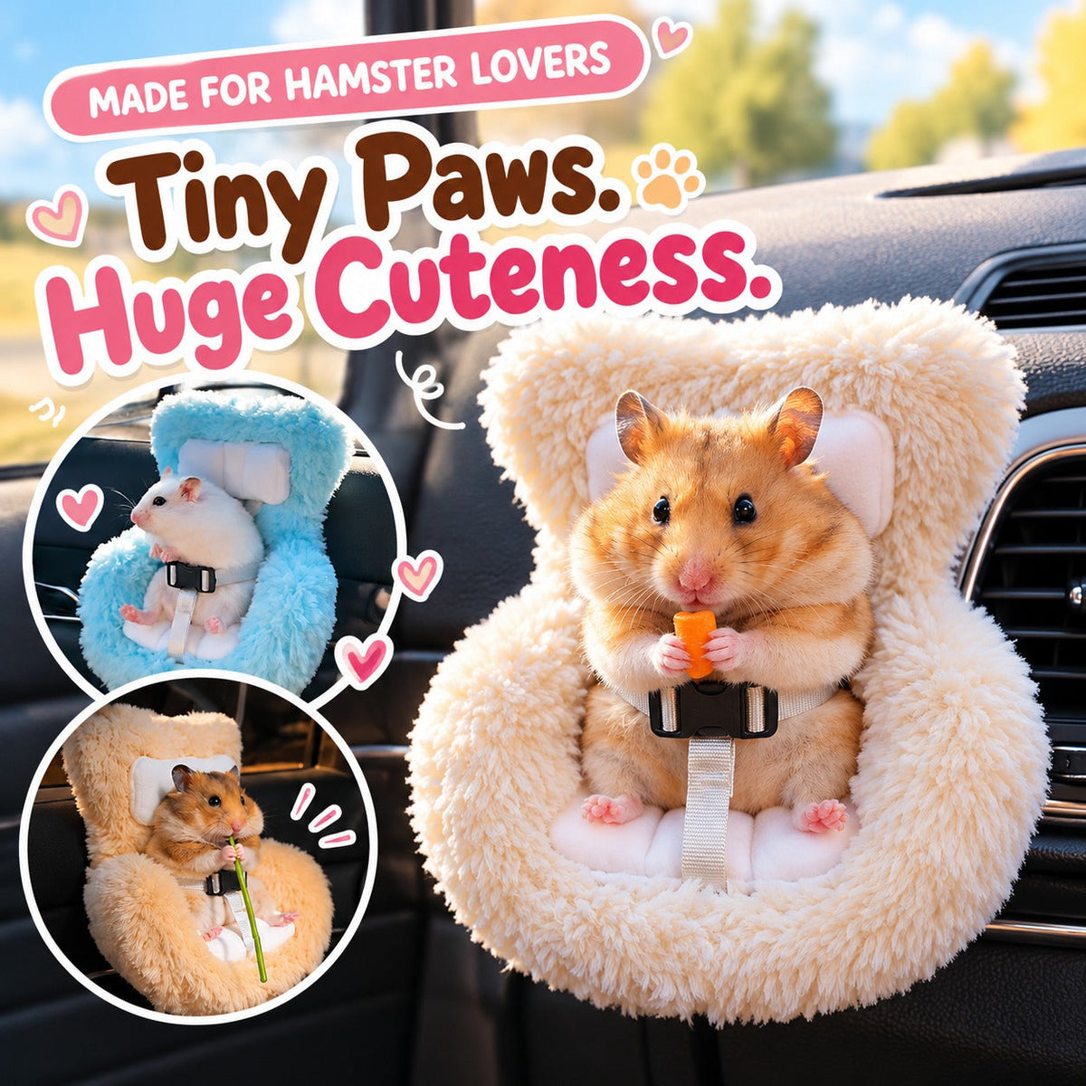🔥Buy three get one free🐹 Mini Hamster Car Seat & Co-Pilot Feeding Perch – Universal Air Vent Mount & Safety Harness for Small Pets
