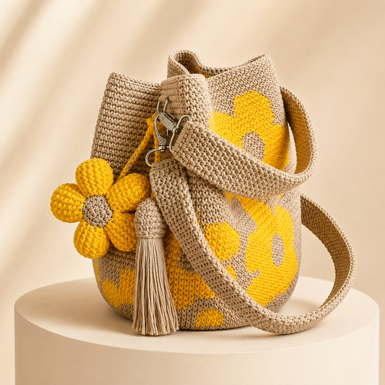 🧵Handwoven Flower Bucket Bag