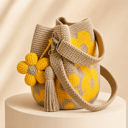 🧵Handwoven Flower Bucket Bag