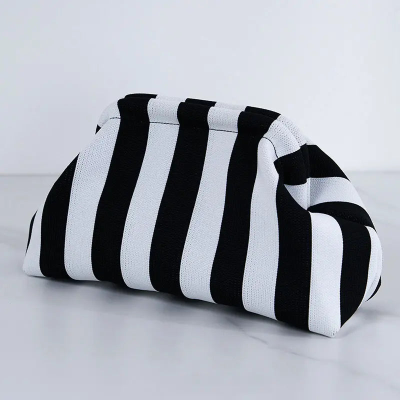 👜 Women’s Striped Crochet Clutch Bag – Lightweight Ruched Woven Makeup Pouch for Travel, Parties & Everyday Style ✨