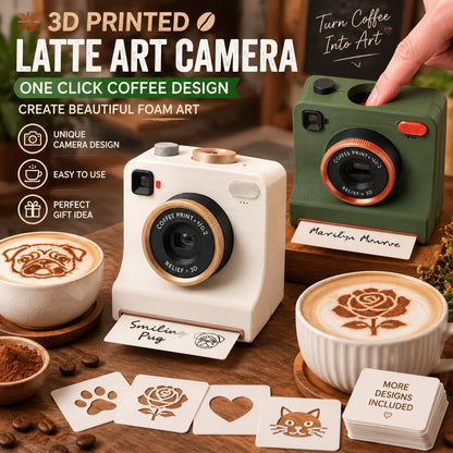 ☕📸 Camera-Shaped Latte Art Stencil Press ✨ Make Café-Style Coffee Art at Home in Seconds