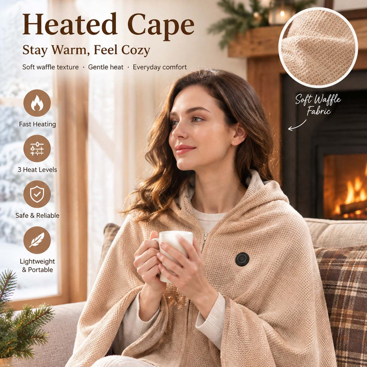 🔥 Wearable Heated Blanket Shawl with 3 Heat Settings | USB Powered Cozy Wrap for Home & Office
