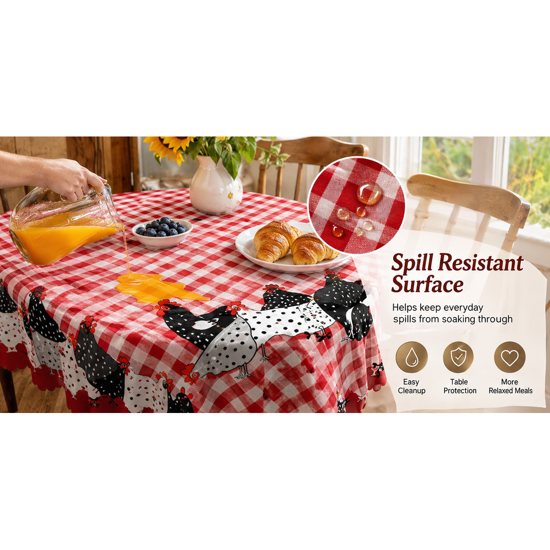 🐓❤️Farmhouse Rooster Tablecloth | Red Buffalo Plaid Chicken Table Cover
