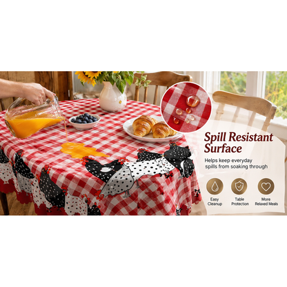 🐓❤️Farmhouse Rooster Tablecloth | Red Buffalo Plaid Chicken Table Cover