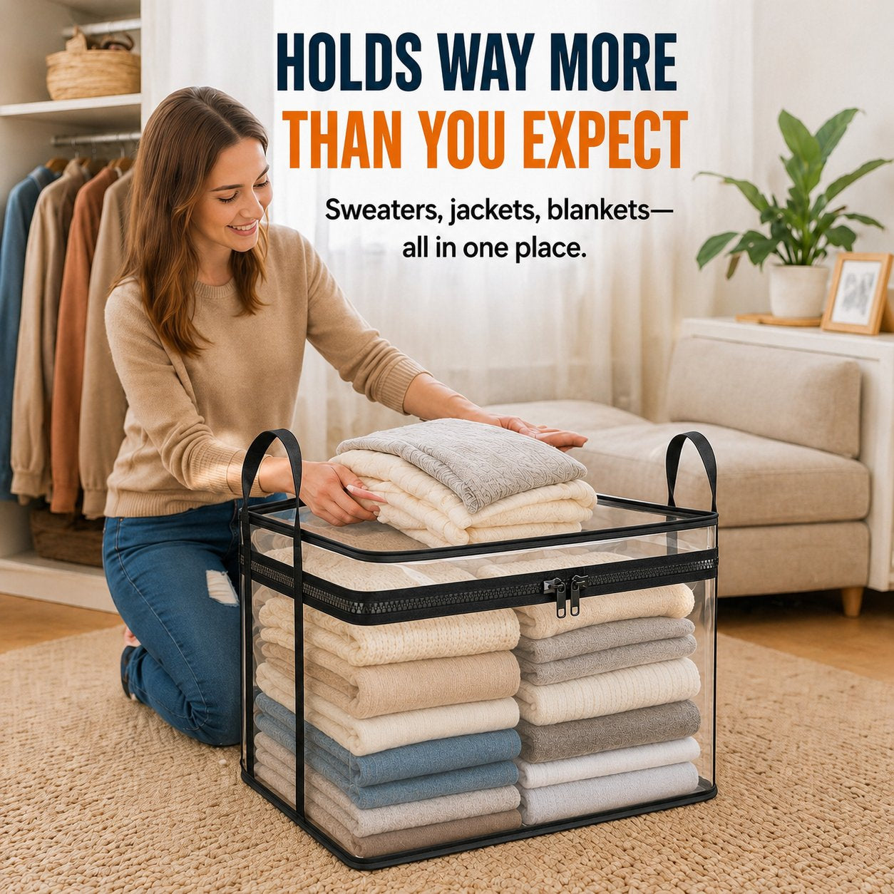 📦📦Large Clear Thick Plastic Storage Box with Hinged Lid, Heavy Duty High Capacity Organizer Bin, Free Shipping for Home Camping Travel Attic Moving-VEX