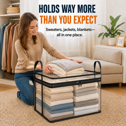 📦📦Large Clear Thick Plastic Storage Box with Hinged Lid, Heavy Duty High Capacity Organizer Bin, Free Shipping for Home Camping Travel Attic Moving-VEX