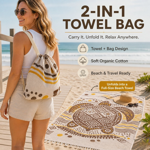 🏖️2-in-1 Convertible Towel & Backpack with Inner Zip Pocket & Sand-Repelling Fabric