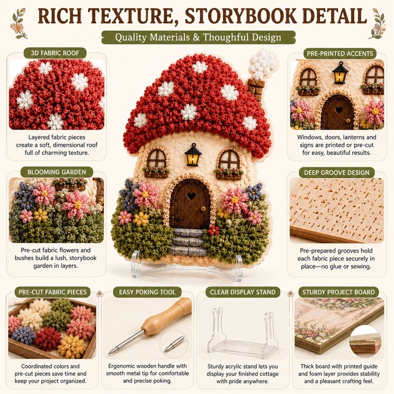 ✨🧘Relaxing & Beginner-Friendly-✨Whimsical Village 3D Fabric Poke Art Kit