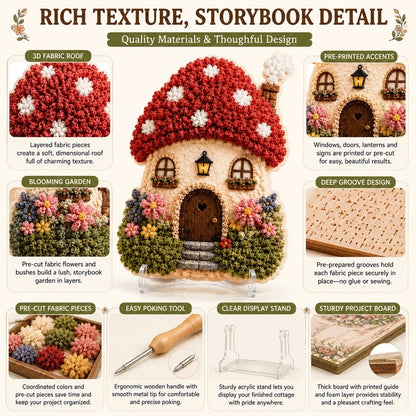 ✨🧘Relaxing & Beginner-Friendly-✨Whimsical Village 3D Fabric Poke Art Kit