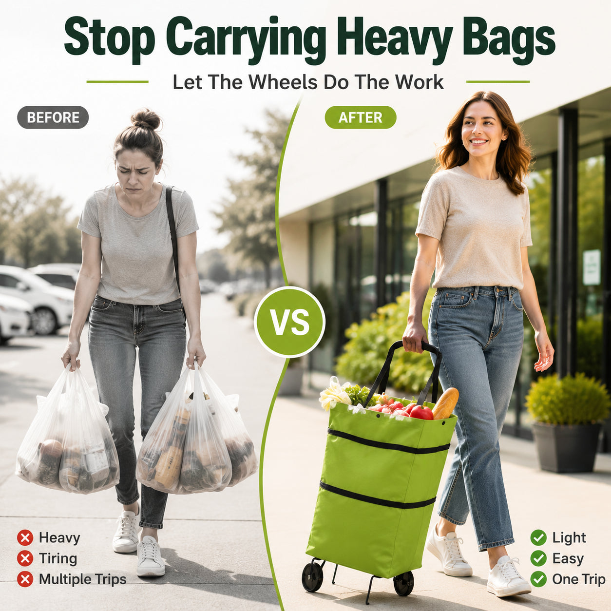Foldable Rolling Grocery Bag🛒 Carry Less. Roll More. Shop Easier.