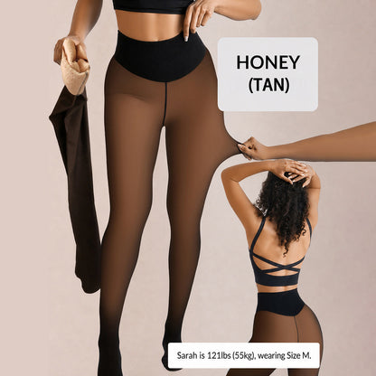 🍑 Flawless Sheer-Look Fleece Tights  Winter Warmth with High-Waist Peach Butt Lift 💃