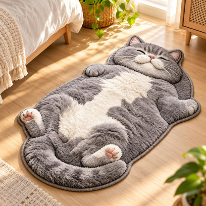 🐱 Sleeping Cat Shaped Rug – Soft Plush Indoor Floor Mat (2D Printed)
