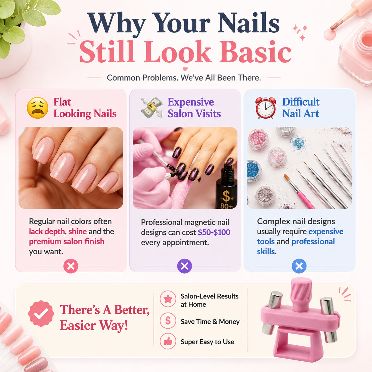 💅[Viral Nail Art Essential] Rotating Cat Eye Gel Nail Magnet Tool with Dual Height Finger Rests – Effortless 3D Aura Nails!
