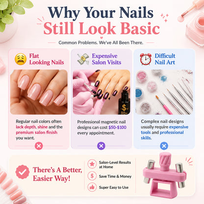 💅[Viral Nail Art Essential] Rotating Cat Eye Gel Nail Magnet Tool with Dual Height Finger Rests – Effortless 3D Aura Nails!