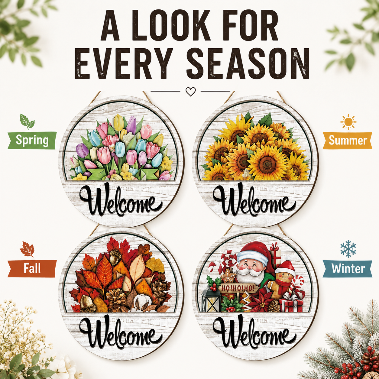 🌟 16-in-1 Interchangeable Seasonal Welcome Sign for Front Door 🚪 Porch Decor & Holiday Home Decorations 🌿