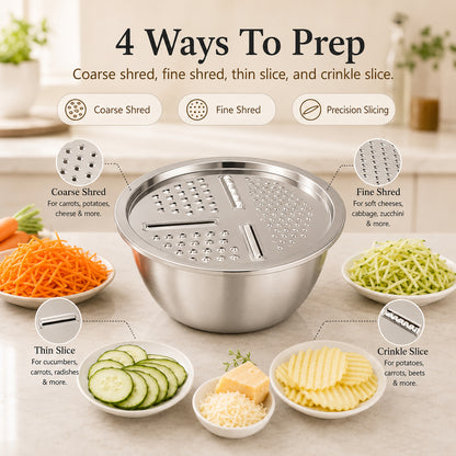 🔥3-in-1 Multifunction Kitchen Strainer Set 🥕🥦– Stainless Steel Wash, Drain & Slice Bowl