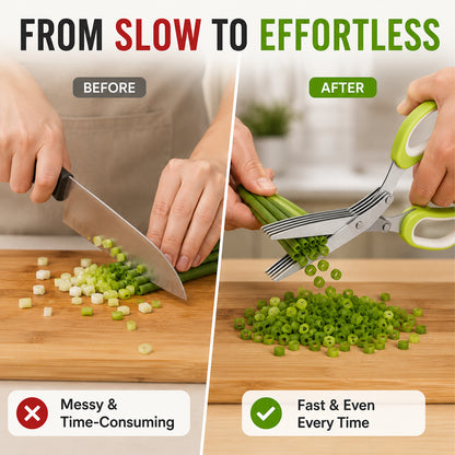 🌿 Kitchen Time-Saver: 5-Blade Stainless Steel Herb & Scallion Scissors with Cleaning Comb