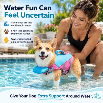 🐶 3-in-1 Safety Swim Gear for Dogs! 🌊 High-Buoyancy Life Vest 🤿 Front Head Support & Easy-Grab Handle 💕