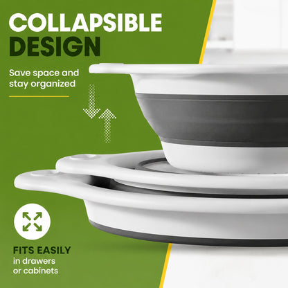 🥗 3-Piece Collapsible Colander Set – Self-Draining & Space-Saving Kitchen Strainers ✨