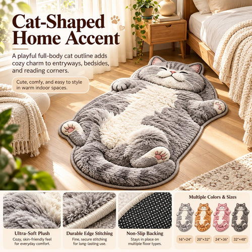 🐱 Sleeping Cat Shaped Rug – Soft Plush Indoor Floor Mat (2D Printed)