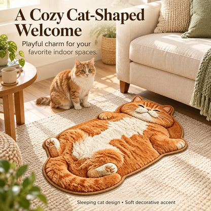 🐱 Sleeping Cat Shaped Rug – Soft Plush Indoor Floor Mat (2D Printed)