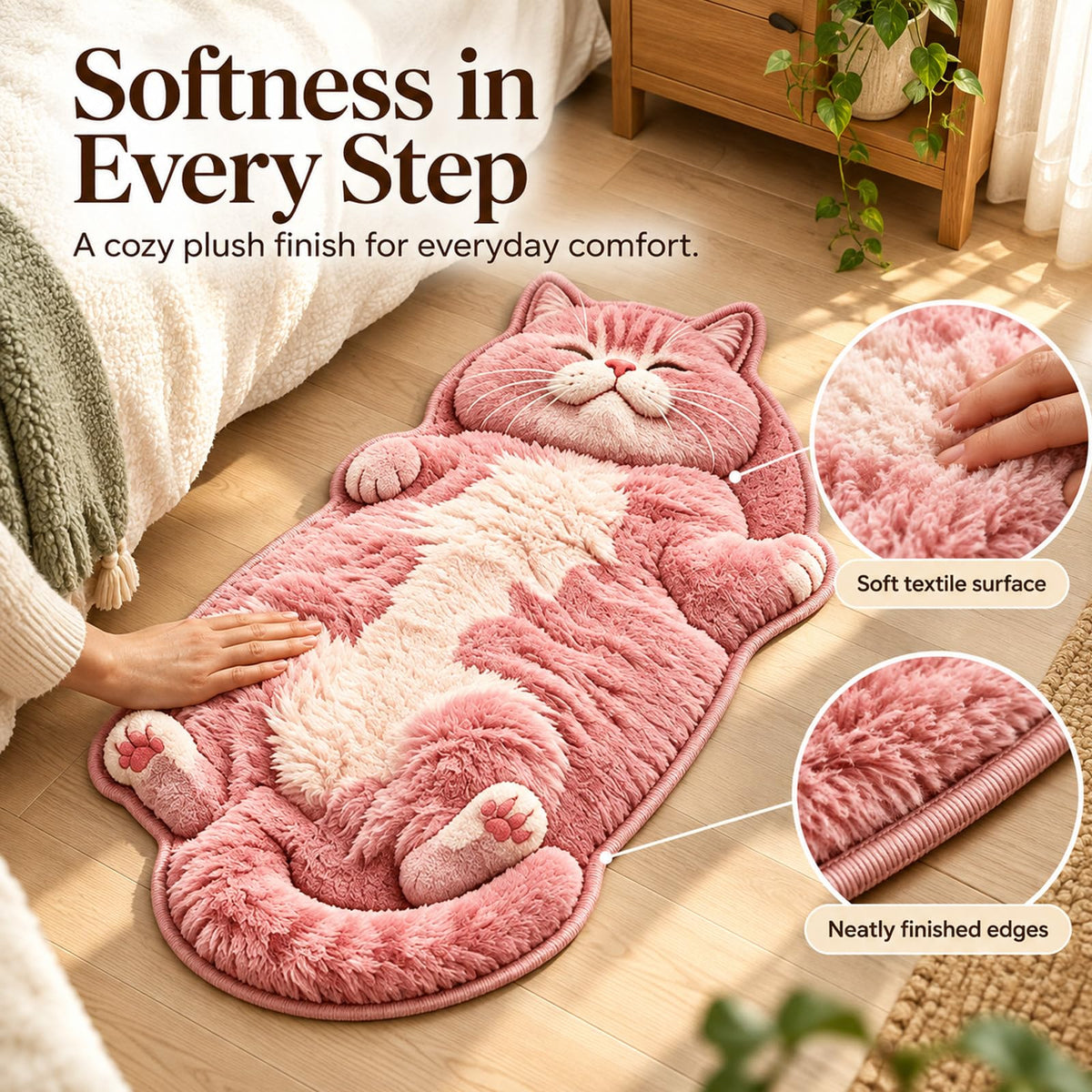 🐱 Sleeping Cat Shaped Rug – Soft Plush Indoor Floor Mat (2D Printed)