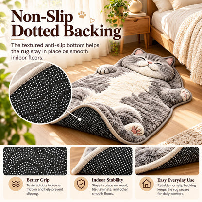 🐱 Sleeping Cat Shaped Rug – Soft Plush Indoor Floor Mat (2D Printed)
