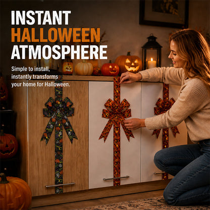 🎀🎃Halloween Cabinet Bow Decor - Cute Pumpkin Ribbon Wreath, Festive Kitchen Cupboard & Door Hanging Decorations