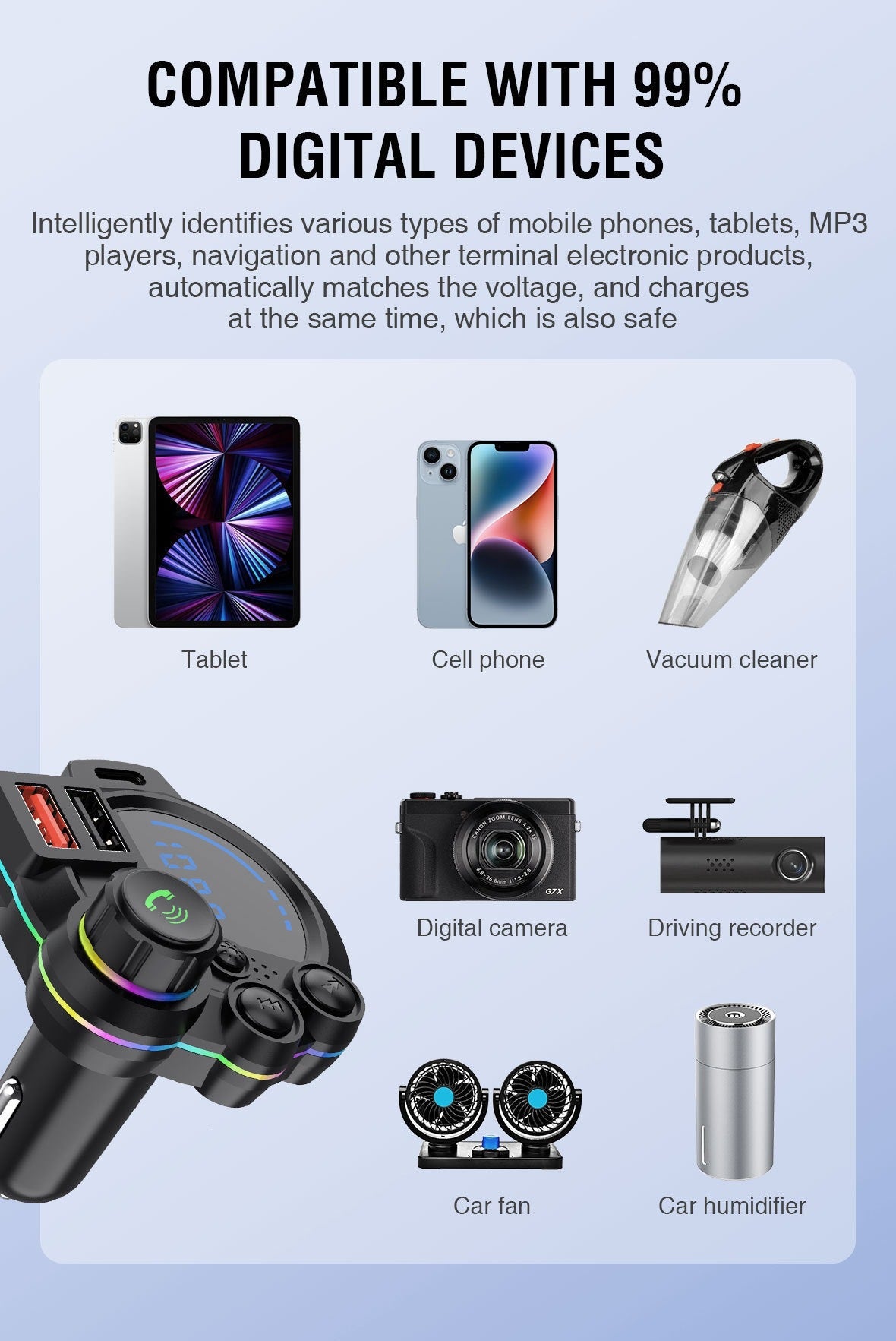 🚗 Universal Dual-Port Car FM Bluetooth Transmitter – Wireless Music, Hands-Free Calling & Dual USB Charger 🔌